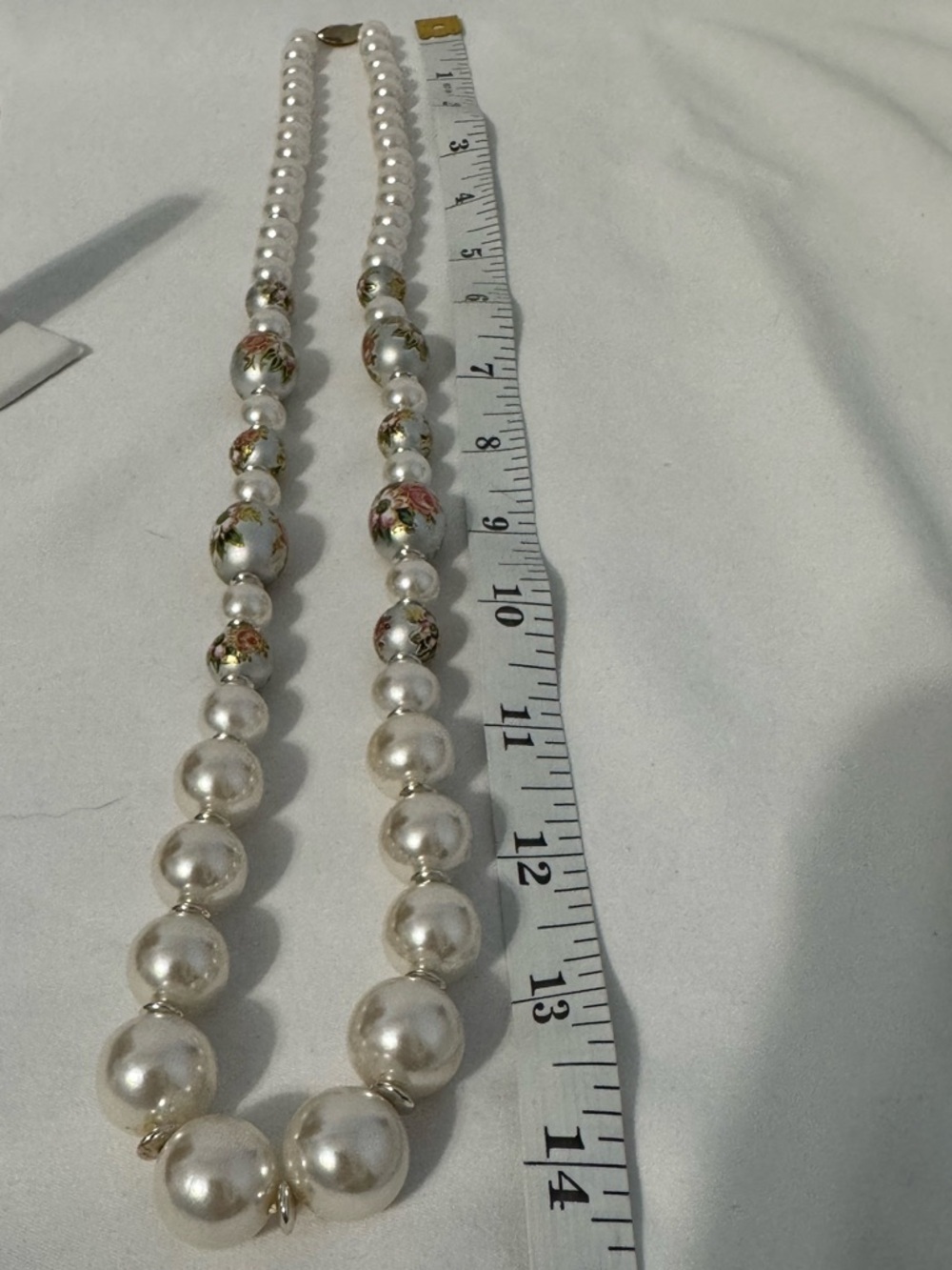 Vintage Faux Pearl Necklace Floral Enamel Beads Statement - Picture 6 of 6